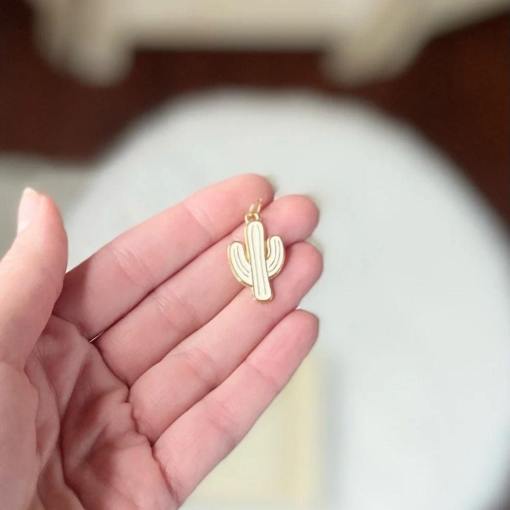 Golden Cactus Charm-white
